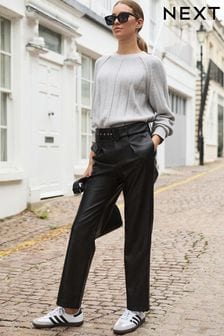 Black PU Belted Trousers (866262) | €35