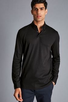 Charles Tyrwhitt Black Plain Long Sleeve Jersey Polo Shirt (866341) | SGD 126