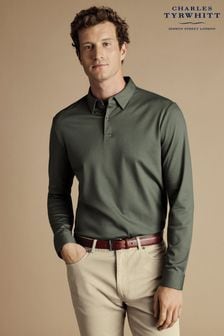 Charles Tyrwhitt Grey Plain Long Sleeve Jersey Polo Shirt (866378) | kr844