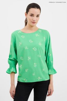French Connection Green Cecillia Crepe Smocked Cuf Blouse (866389) | €36
