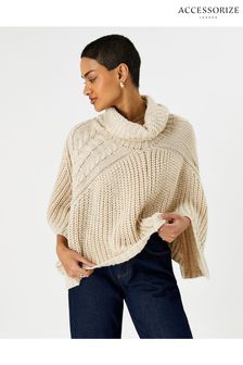 Accessorize Natural Cabel Knit Poncho (866694) | $53