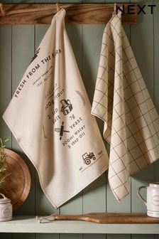 Natural Set of 2 Natural Country Check Tea Towels (866924) | $18