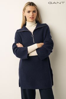 Gant Gerippter Tunikapullover aus Wolle mit kurzem Reißverschluss (866930) | 125 €