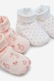 Pink Bunny/White Spot 2 Pack Cotton Rich Baby Booties (0-18mths) (866940) | kr107