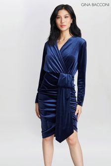 Gina Bacconi Blue Tasha Velvet Dress With Draped Skirt Detail (867323) | €68