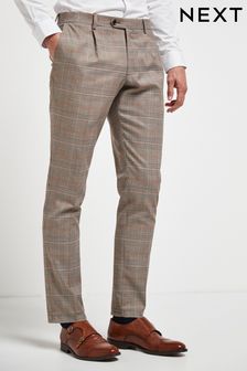 Taupe Slim Fit Check Suit: Trousers (867575) | €16