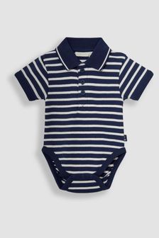 JoJo Maman Bébé Navy Ecru Stripe Short Sleeve Polo Shirt Bodysuit (867581) | SGD 27