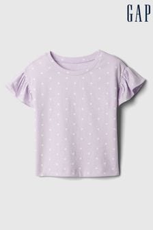 Gap Purple Print Short Flutter Sleeve Crew Neck T-Shirt (3mths-5yrs) (867731) | €9