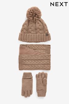 Mocha Brown Knitted Hat, Gloves and Scarf 3 Piece Set (3-16yrs) (868633) | €24 - €28