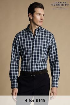 Charles Tyrwhitt Blue Check Non-Iron Stretch Poplin Slim Fit Shirt (869228) | kr844