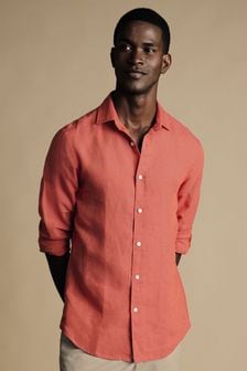 Charles Tyrwhitt Pink Plain Pure Linen Slim Fit Shirt (869276) | €80