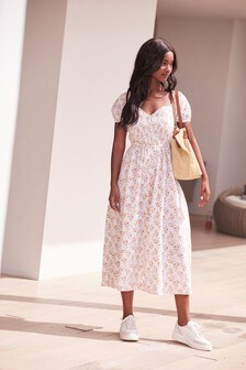 Ecru White Sweetheart Neckline Midi Summer Dress (869391) | $58