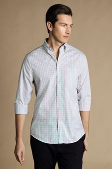 Charles Tyrwhitt Pink Fine Line Check Non-iron Stretch Poplin Slim Fit Shirt (869455) | 322 QAR
