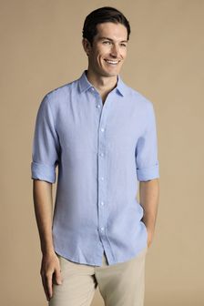Charles Tyrwhitt Blue Slim Fit Plain Pure Linen Shirt (869457) | kr974
