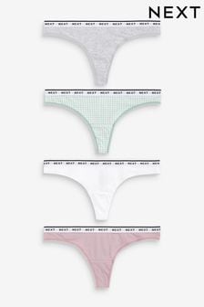 White/Grey/Pink/Light Green Thong Cotton Rich Logo Knickers 4 Pack (869675) | SGD 30