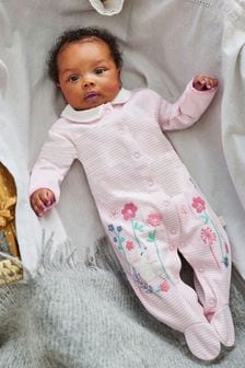 JoJo Maman Bébé Pink Bunny Appliqué Cotton Baby Sleepsuit (86J487) | 134 SAR