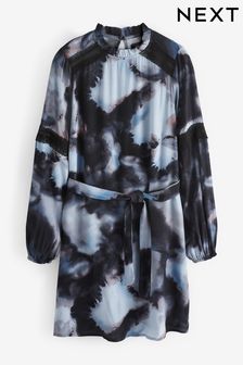 Blue Print Lace Trim Long Sleeve Mini Dress (870010) | €14
