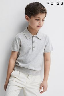 Reiss Grey Melange Wilton Junior Knitted Polo Shirt (870336) | SGD 124