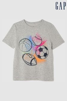Grey Sports Cartoon - Koszulka Gap z krótkim rękawem, okrągłym dekoltem i grafiką (4-13 lat) (870635) | 65 zł