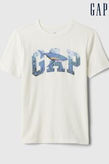 Weiß mit Haimotiv - Gap T-Shirt mit Rundhalsausschnitt, Grafik und Logo (4-13yrs) (870903) | CHF 16