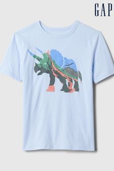 Niebieski w dinozaury - Koszulka Gap z krótkim rękawem, okrągłym dekoltem i grafiką (4-13 lat) (870952) | 65 zł