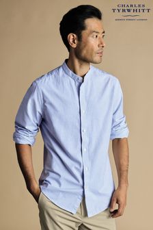 Charles Tyrwhitt Blue Slim Fit Stripe Stretch Washed Oxford Collarless Shirt (870958) | kr779