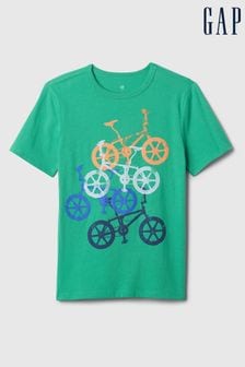 Verde bicicletă - Tricou cu logo Gap și Mânecă scurtă Tricou la baza gâtului grafic (4-13ani) (870969) | 60 LEI