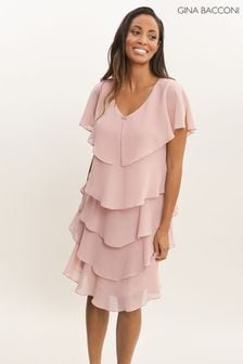 Розовое ярусное платье из жоржета Gina Bacconi Bella (871033) | €138
