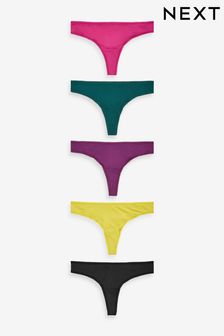 Purple/Green/Yellow/Black/Pink Thong Microfibre Knickers 5 Pack (871127) | €19