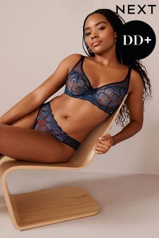 Navy Blue DD+ Non Pad Full Cup Shell Embroidered Bra (871230) | SGD 45