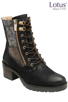 Lotus Navy Blue Leather Zip-Up Ankle Boots (871336) | $143