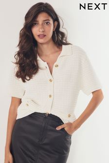 Ecru White Short Sleeve Button Up Jacket (871419) | $61