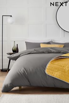 Grey Charcoal Cotton Rich Plain Duvet Cover and Pillowcase Set (871577) | kr201 - kr502