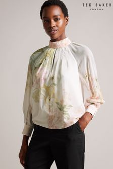 Ted Baker Lelyaa High Neck Pleat Detailing Long Sleeve White Top (871893) | 95 €