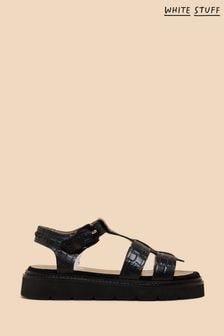 White Stuff Black Leather Rose Sandals (872099) | Kč2,735