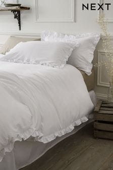 White Supersoft Frill Trim Duvet Cover Ruffle and Pillowcase Set (872165) | €28 - €69