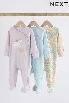Purple Unicorn Baby Character Sleepsuits 3 Pack (0-3yrs) (872187) | 99 QAR - 109 QAR
