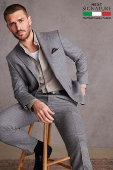 Grey Slim Fit Signature Tollegno Italian Wool Suit Jacket (872288) | SGD 334