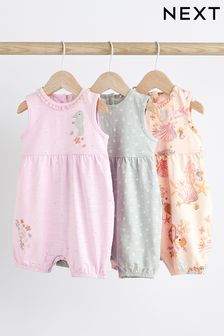 Grey Seashell Print Baby Vest Rompers 3 Pack (872313) | €28 - €34