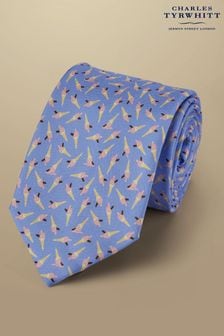 Niebiesko-chromowy - Jedwabny krawat Charles Tyrwhittz nadrukiem zająca (872463) | 220 zł