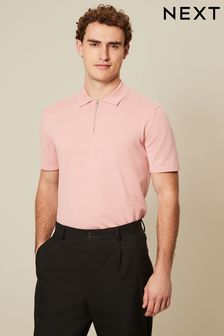 Pink Knitted Regular Fit Zip Polo Shirt (872943) | $37