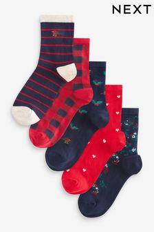 Red/Navy Robin Christmas Socks 5 Pack (873197) | €7.50