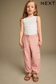 Pink Linen Mix Cargo Trousers (3-16yrs) (873365) | HK$140 - HK$183