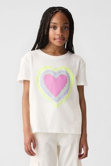 Weiß mit Herzmotiv - Gap Kurzärmeliges Rundhals-T-Shirt mit Grafik (4-13yrs) (873585) | 16 €