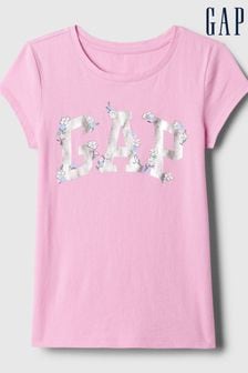 Pink und Silber - Gap Kurzärmeliges T-Shirt mit Rundhalsausschnitt und Logo-Grafik (4-13yrs) (873637) | 16 €