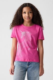 pinkes Einhorn - Gap Kurzärmeliges Rundhals-T-Shirt mit Grafik (4-13yrs) (873649) | 16 €