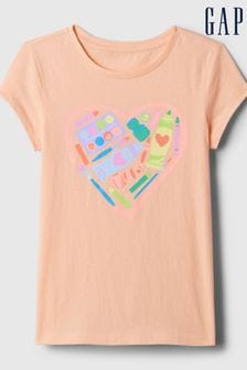 Orange/Herzdesign - Gap Kurzärmeliges Rundhals-T-Shirt mit Grafik (4-13yrs) (873668) | 16 €