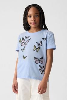 Gap Blue Butterfly Graphic Short Sleeve Crew Neck T-Shirt (4-13yrs) (873695) | Kč395