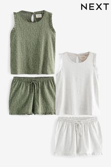 Green/Grey 2 Pack Cotton Vest Short Set Pyjamas (873831) | AED136
