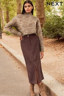 Brown Suede Column Slit Midi Skirt (873858) | 28 €